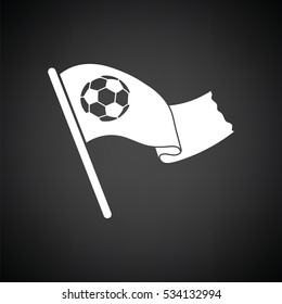 Football fans waving flag with soccer ball icon. Black background with white. Vector illustration.