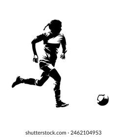 Football, female soccer player, isolated vector silhouette, side view