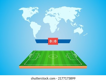 Football field 3d template. International football competitions. Vector illustration.