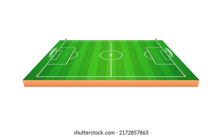 Vista lateral y superior de la plantilla 3d del campo de fútbol. Ilustración vectorial realista.