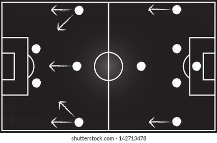 Football field with 4-4-2 formation on blackboard, EPS10 Vector