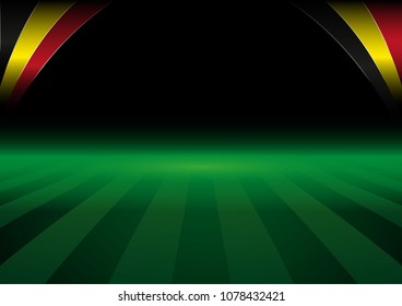 Football field background with Belgium flags in the corners