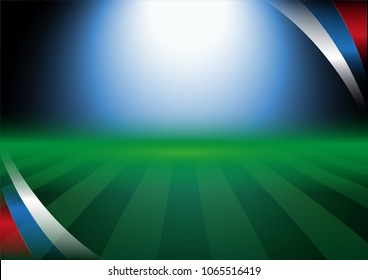 Football field background, vector illustration, with russian flag