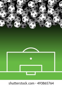 football field and Ball. Lot of balls. Soccer background. Sports accessories
