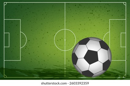 Football field with a ball for the game. Vector illustration. Sketch for creativity.