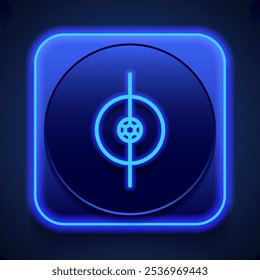 Football field, ball simple icon vector. Flat design. Blue neon style on button. With shadow.ai
