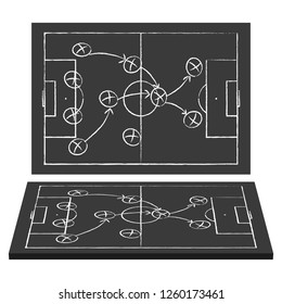 Football field. Blackboard. Strategy game. Top view and perspective.