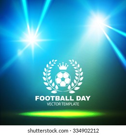 Football Field with Bright Stadium Shining Lights. Football Day & Sport Background. Vector illustration.