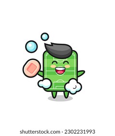 football field character is bathing while holding soap , cute style design for t shirt, sticker, logo element