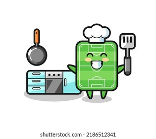 football field character illustration as a chef is cooking , cute style design for t shirt, sticker, logo element