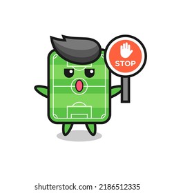 football field character illustration holding a stop sign , cute style design for t shirt, sticker, logo element