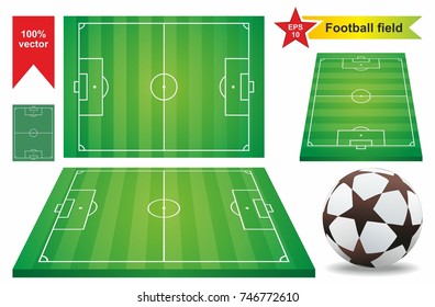 Football field collection. Soccer field. Soccer ball. Football ball. Perspective elements. Vector illustration