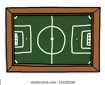 football field draw by white chalk on green board background / cartoon, isolated vector and illustration.