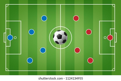 Football Field elements, Sports Player Team planning. Soccer Football Field at top view, plain grass.