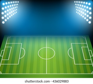 Football Field with Floodlights. Illustration Vector.