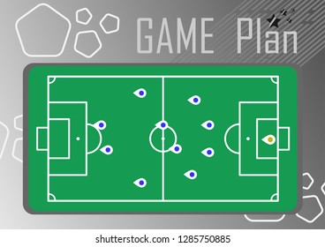 Football field, gray background, game plan