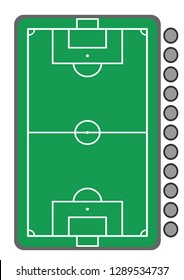 football field, green, button, gray