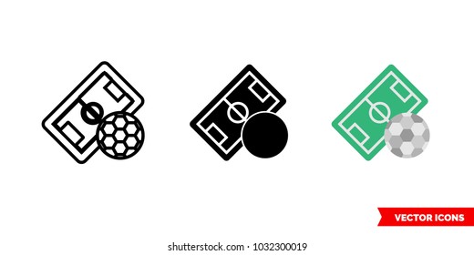 Football field icon of 3 types: color, black and white, outline. Isolated vector sign symbol.