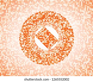 football field icon inside abstract emblem, orange mosaic background