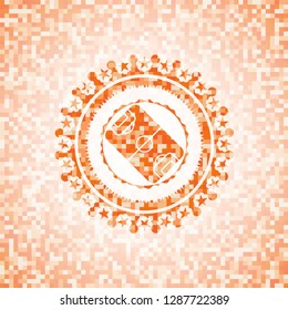 football field icon inside abstract orange mosaic emblem