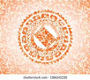 football field icon inside abstract emblem, orange mosaic background