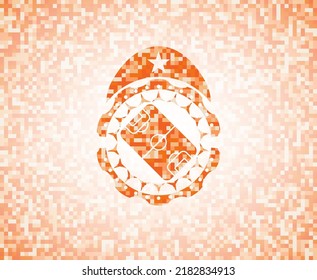 football field icon inside abstract emblem, orange mosaic background. 