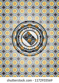 football field icon inside arabesque badge. arabic decoration.