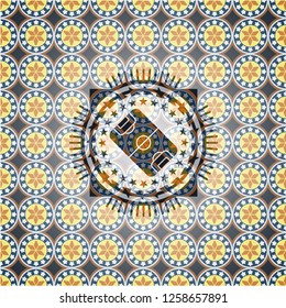 football field icon inside arabesque emblem. arabic decoration.