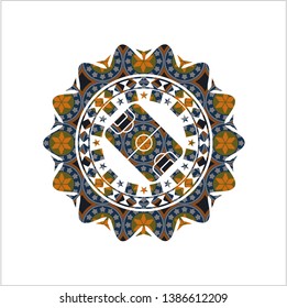 football field icon inside arabesque badge background. arabic decoration.