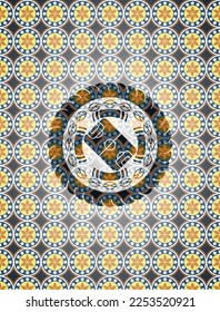 football field icon inside arabesque style emblem. arabic decoration. 