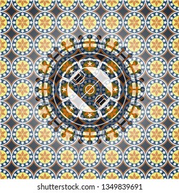 football field icon inside arabic emblem background. Arabesque decoration.