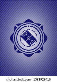 football field icon inside badge with denim background