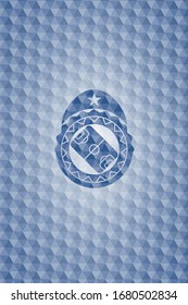 football field icon inside blue hexagon emblem.