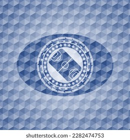 football field icon inside blue hexagon emblem. 