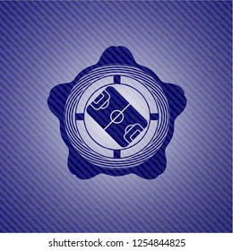 football field icon inside emblem with jean texture