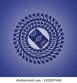 football field icon inside emblem with denim high quality background. 