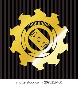 football field icon inside gold shiny badge. 