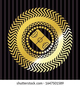 football field icon inside golden badge