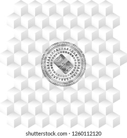 football field icon inside grey emblem. Retro with geometric cube white background