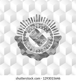 football field icon inside grey emblem with cube white background