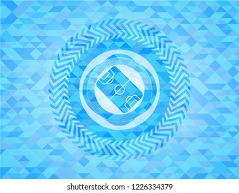 football field icon inside light blue mosaic emblem