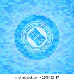 football field icon inside light blue mosaic emblem. 