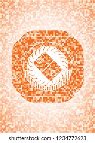 football field icon inside orange mosaic emblem with background