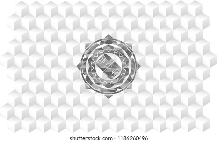 football field icon inside realistic grey emblem with cube white background