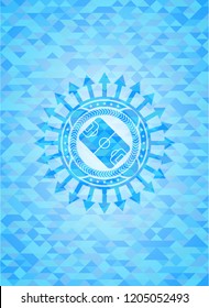 football field icon inside realistic light blue mosaic emblem