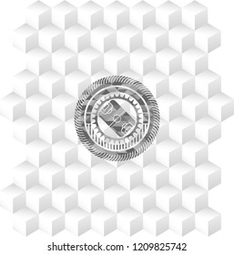 football field icon inside realistic grey emblem with geometric cube white background