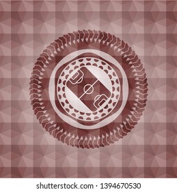 football field icon inside red emblem or badge with abstract geometric pattern background. Seamless.