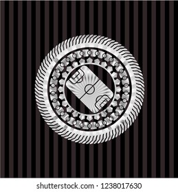 football field icon inside silver emblem or badge