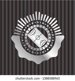 football field icon inside silver emblem or badge