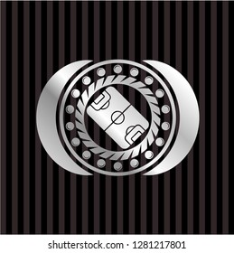 football field icon inside silvery shiny badge